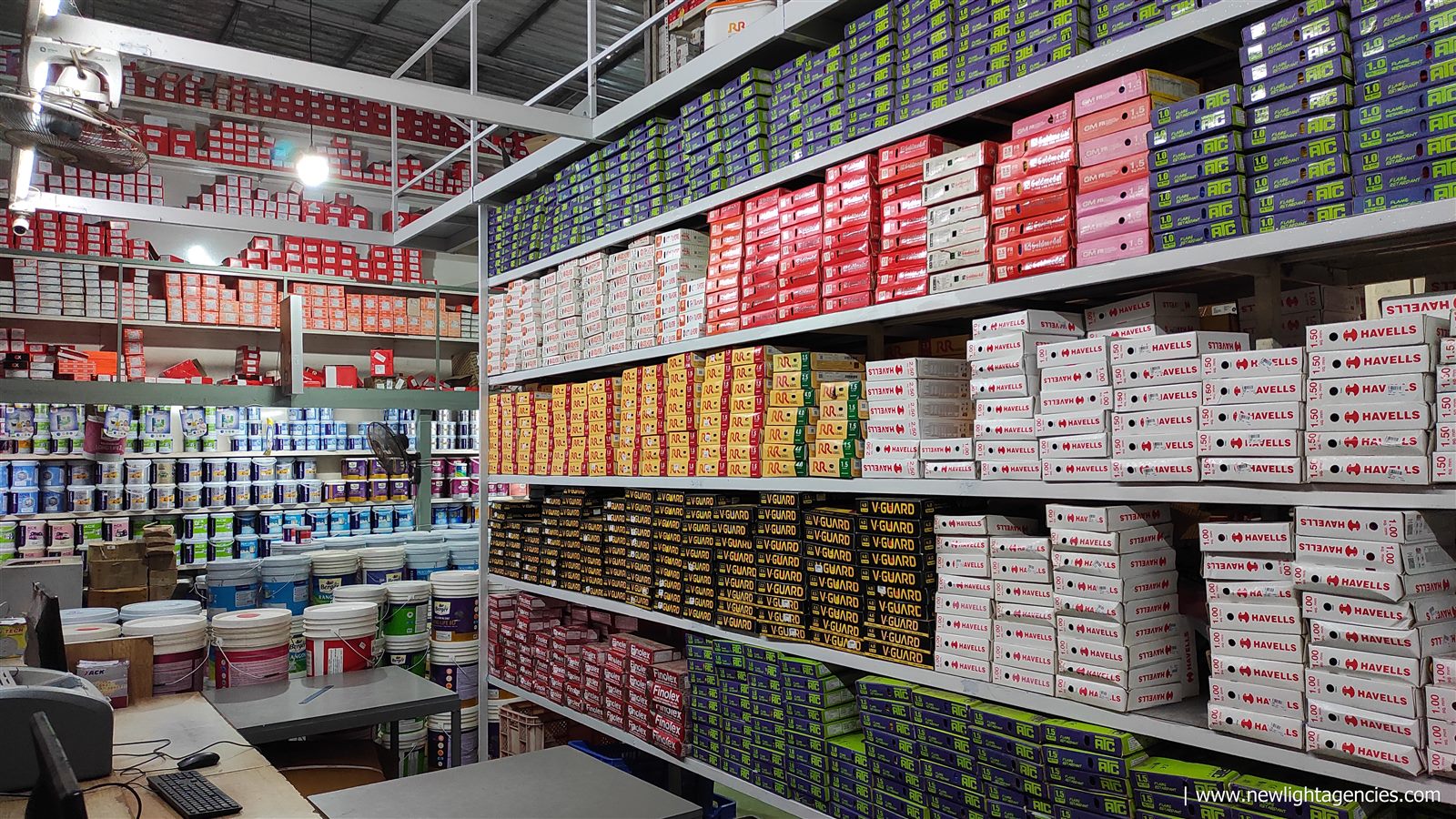 Electrical wires, switches and building supplies stocked at Newlight Building Solutions in Kollam