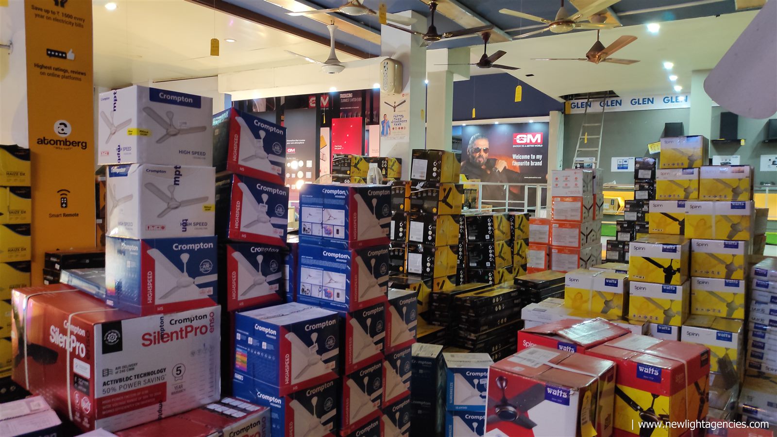 Ceiling fans and electrical appliances displayed at Newlight Building Solutions