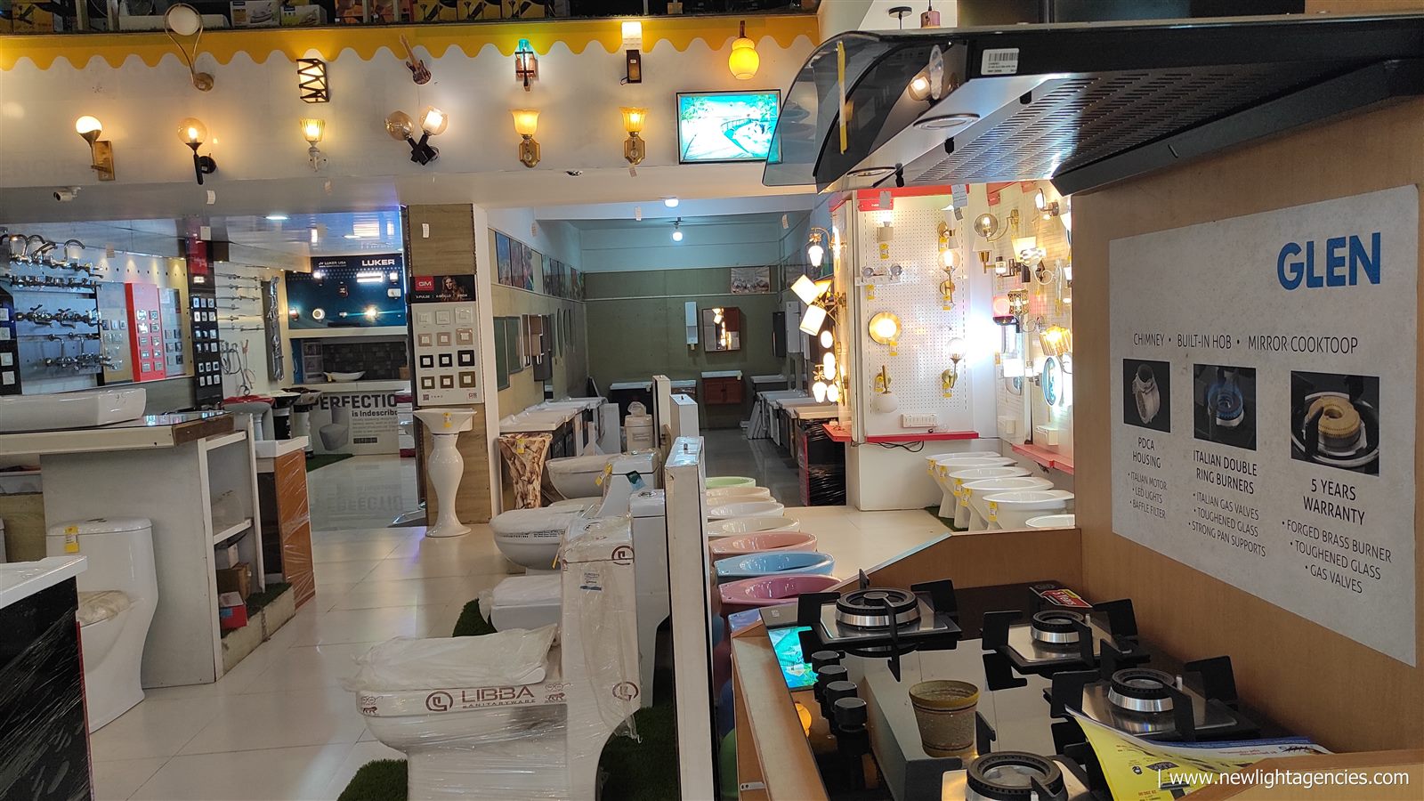 Lighting, kitchen appliances and sanitaryware inside Newlight Building Solutions showroom